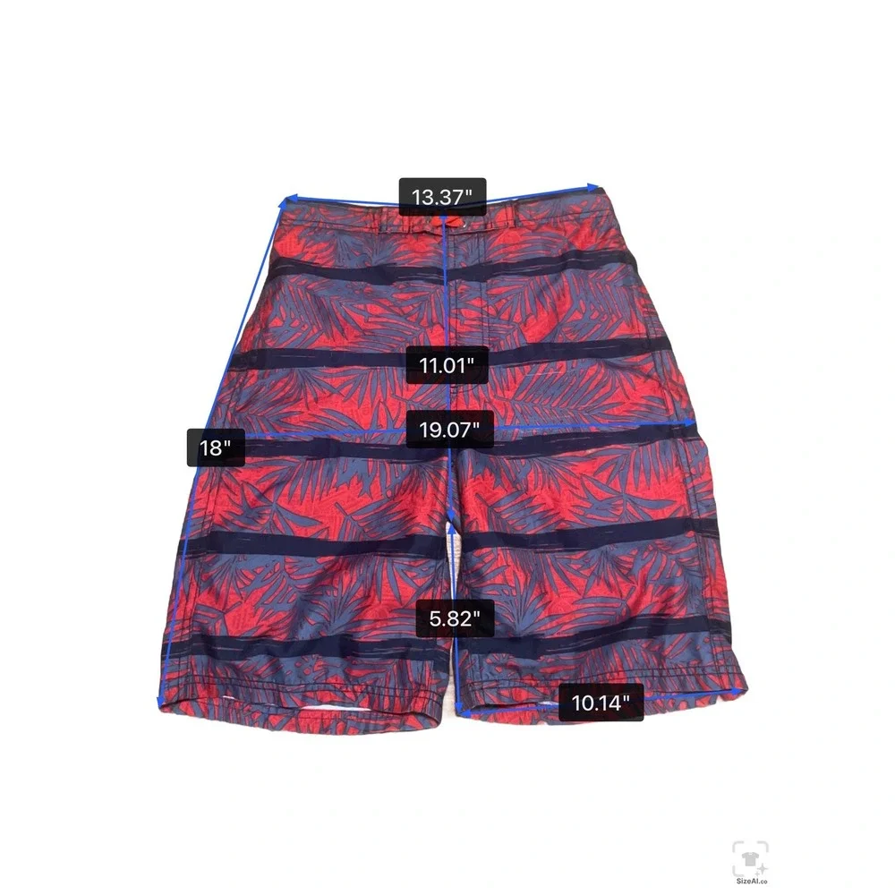 o'rageous Boys L 14-16 Red Navy Tropical Palm Leaf‎ Swim Trunks Board Shorts